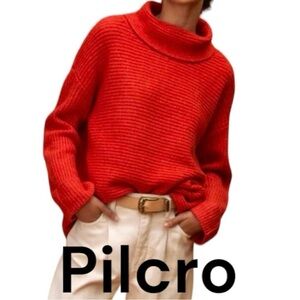 Pilcro Red Ribbed Cowl Neck Sweater
